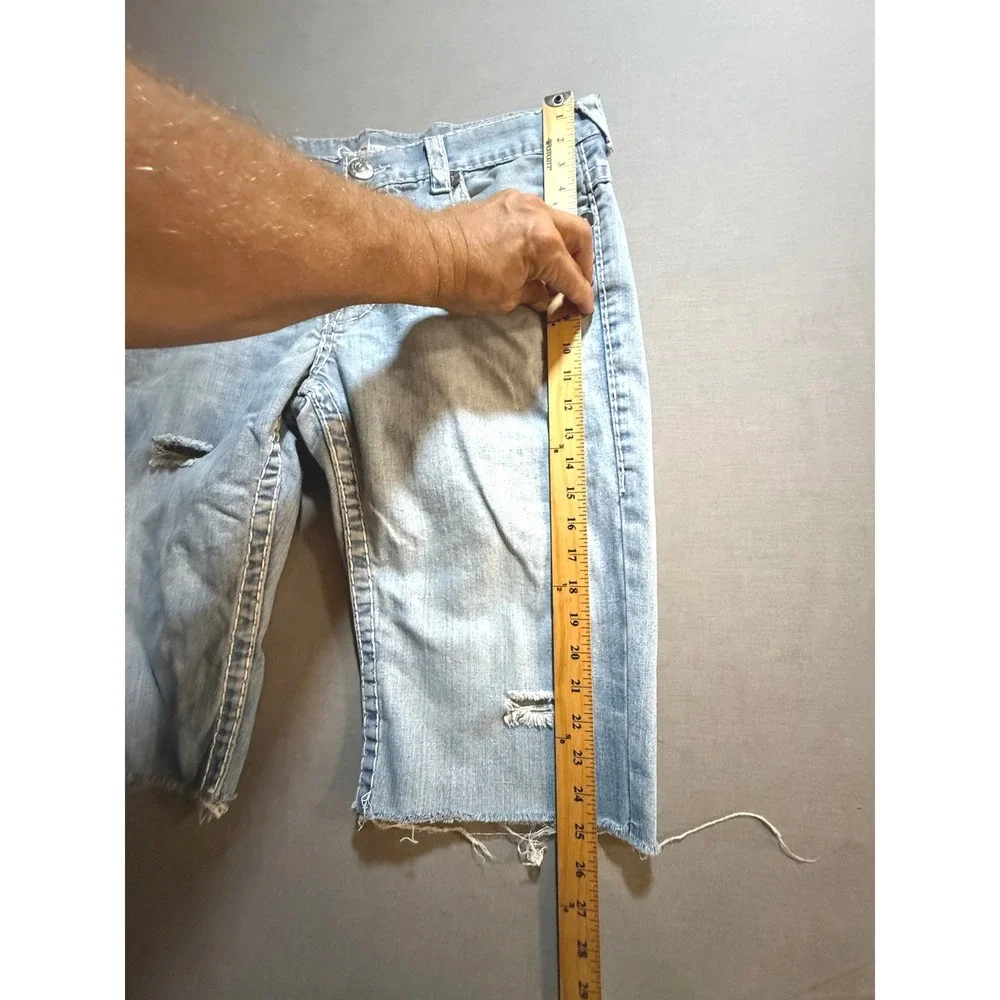 True Religion Denim Limited‎ Edition Distressed Cut Off Shorts Mens Blue 34x14